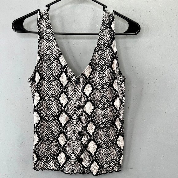 Caution to the Wind Snakeskin Tank Top Crop Black Tan S Animal Print Button - Picture 1 of 5
